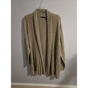 Vise Versa Grannycore Fluted Women Blended Tan Cozy 1X Cardigan Coastal Grandma